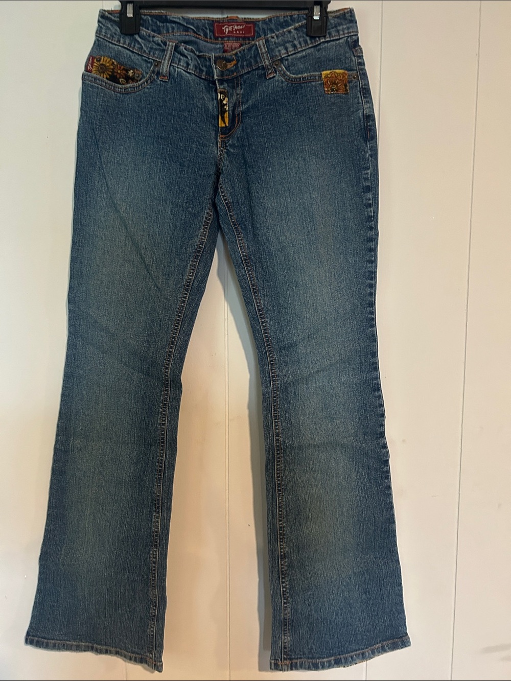 Tyte Jeans Blue Flare Jeans with Floral Pocket Accents Y2K